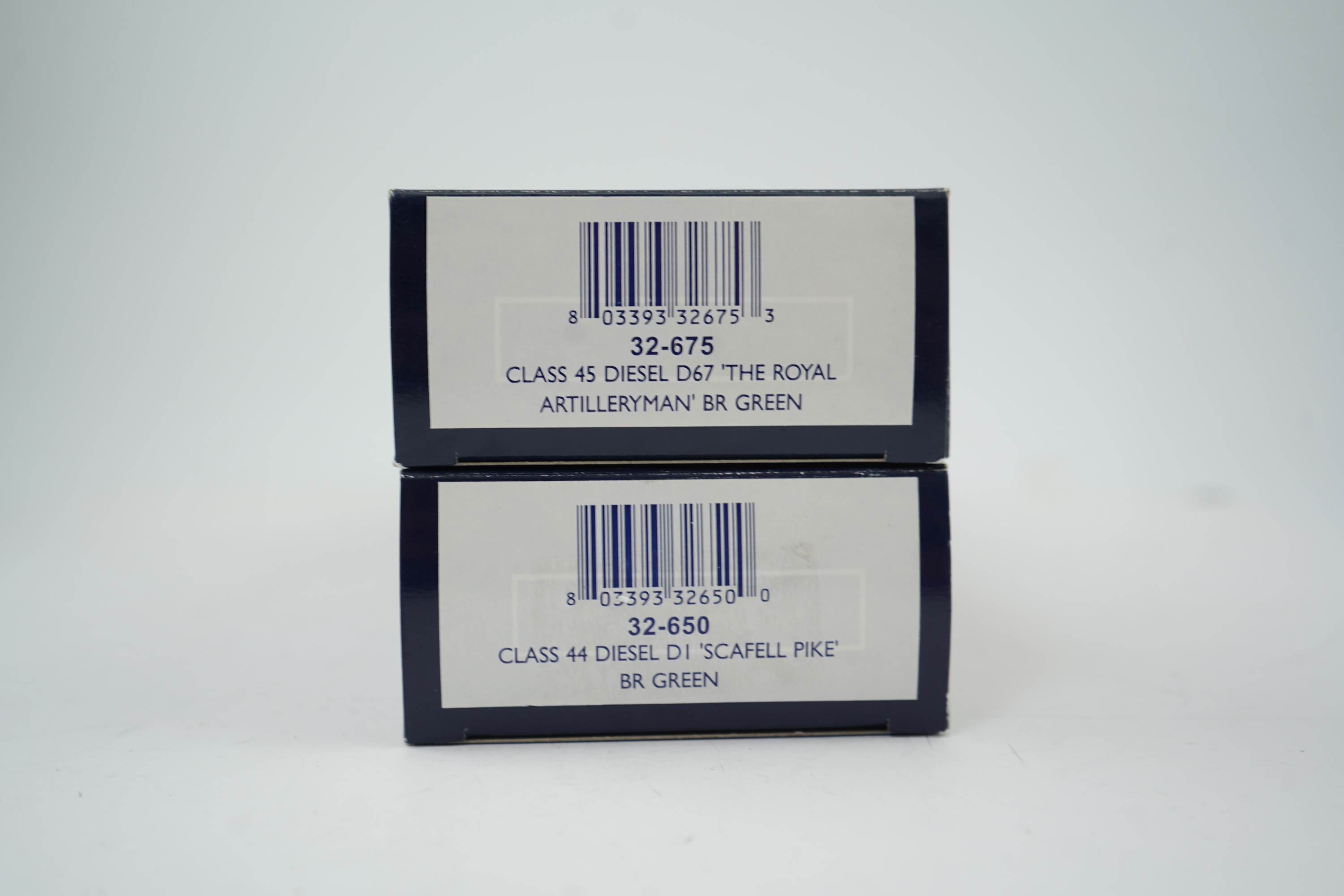 Two boxed Bachmann Branchline 00 gauge railway BR diesel locomotives; a class 45 1Co-Co1, D67, (32-675), together with a class 44 1Co-Co1, Scarfell Pike D1, (32-650)